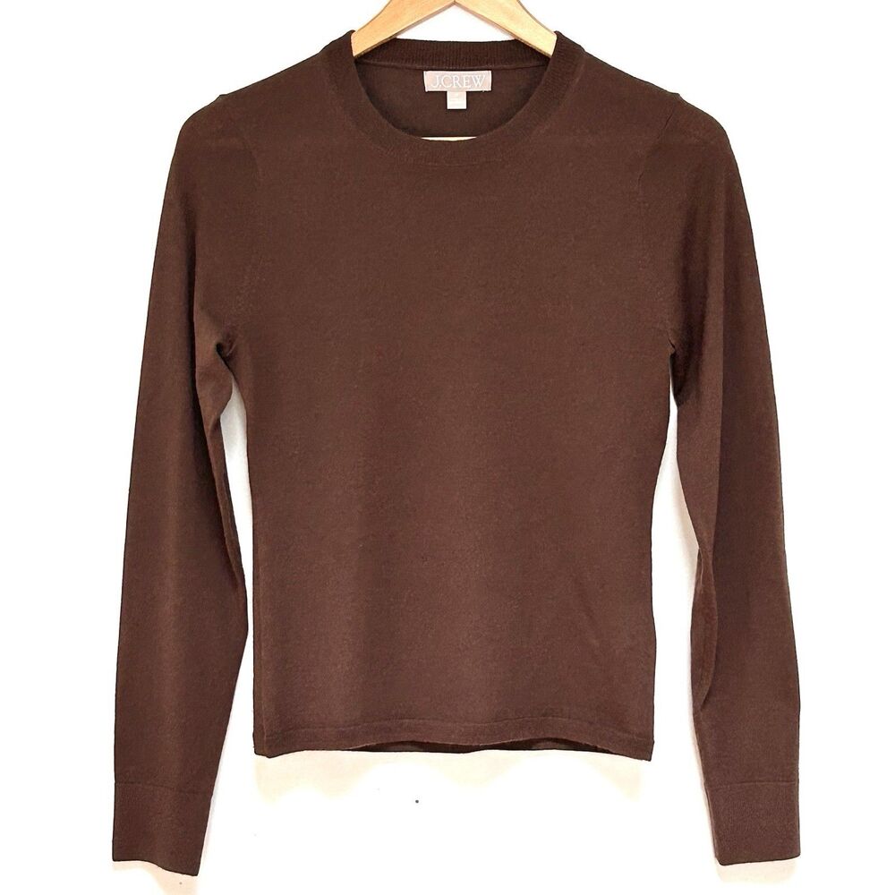 J Crew 100% Merino Wool Brown Knit Sweater XS Lightweight Crewneck